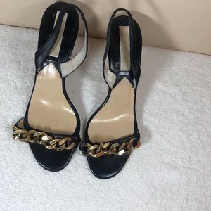 Michael Kors strap back gold chain accent heels size 8 medium made in Italy